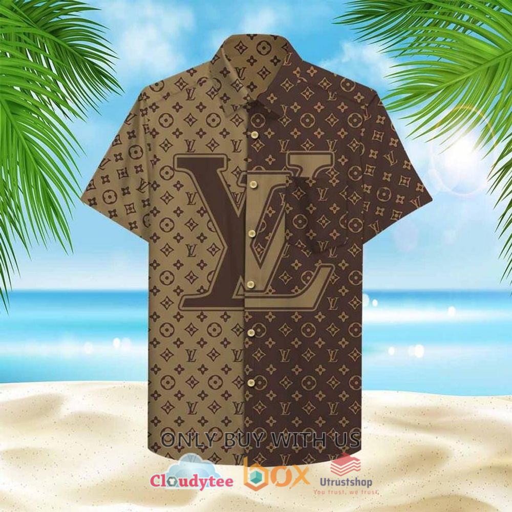 louis vuitton brown pattern hawaiian shirt short flip flops 2 80547