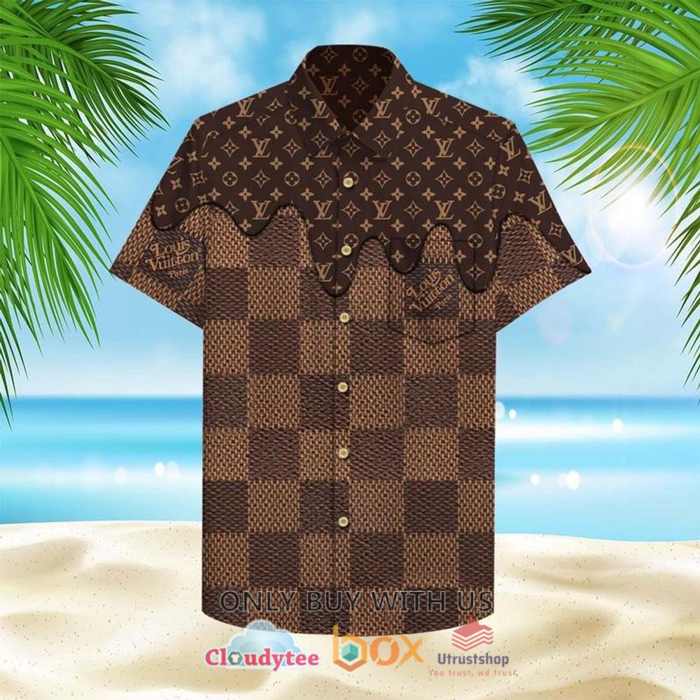 louis vuitton paris damier brown hawaiian shirt short flip flops 2 36826