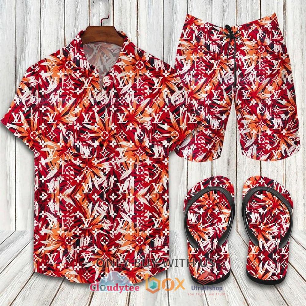 louis vuitton red white hawaiian shirt short flip flops 1 53946