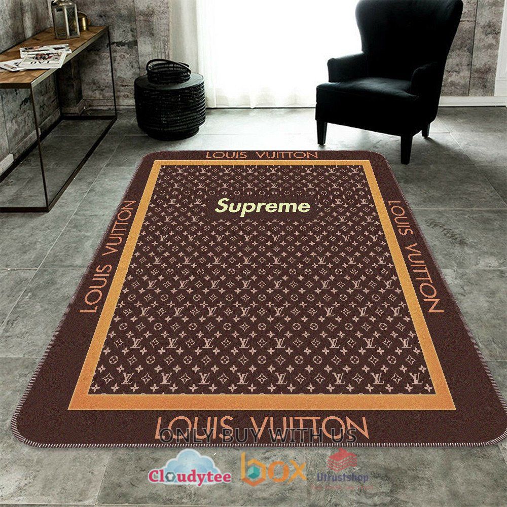 louis vuitton supreme flower brown pattern rug 1 71704