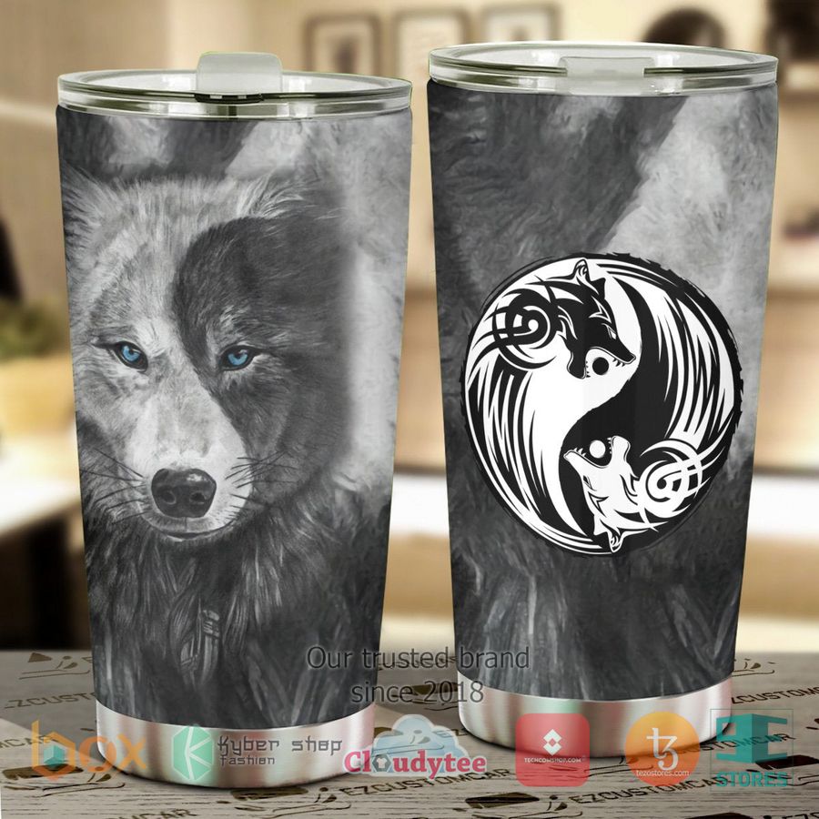 new black and white wolves animal steel tumbler 1 98168
