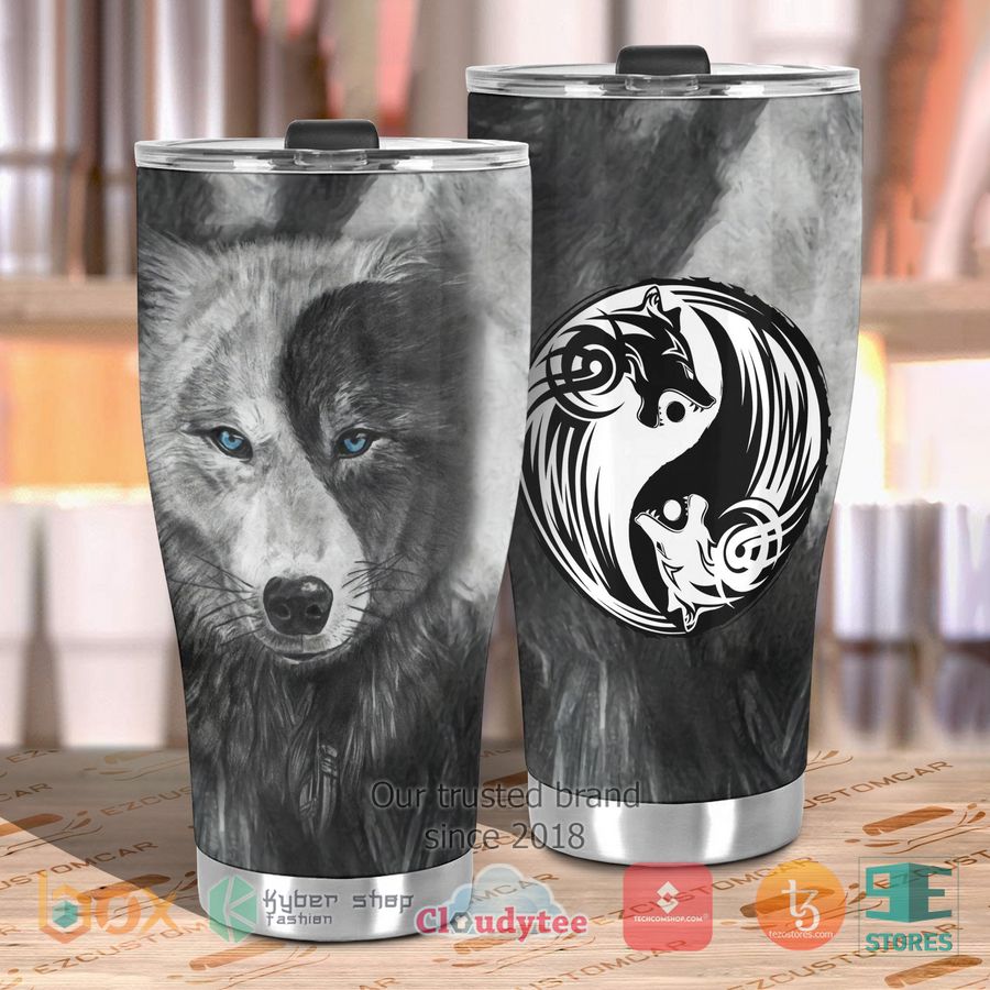 new black and white wolves animal steel tumbler 2 25661
