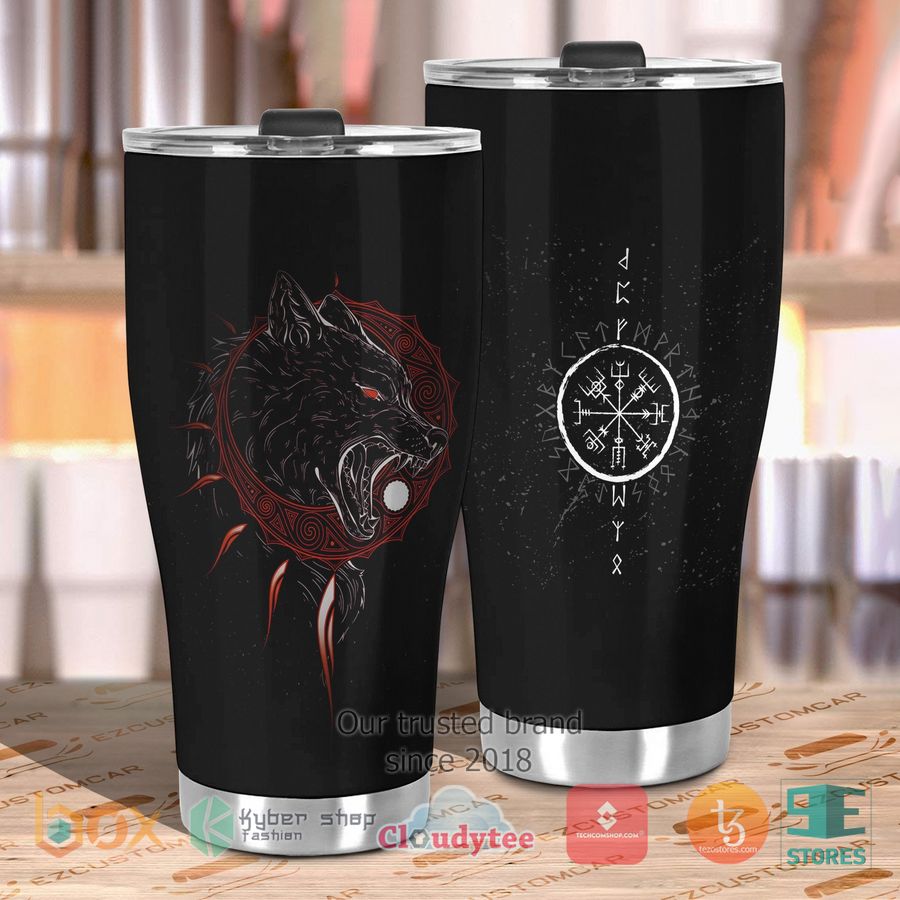 new red eyed wolf animal steel tumbler 2 3989