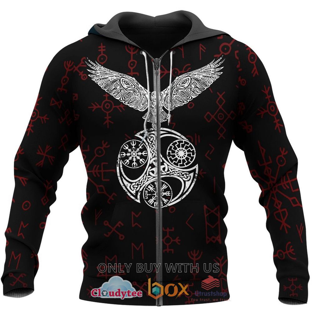 raven with vegvisir viking 3d hoodie zip hoodie 2 6716