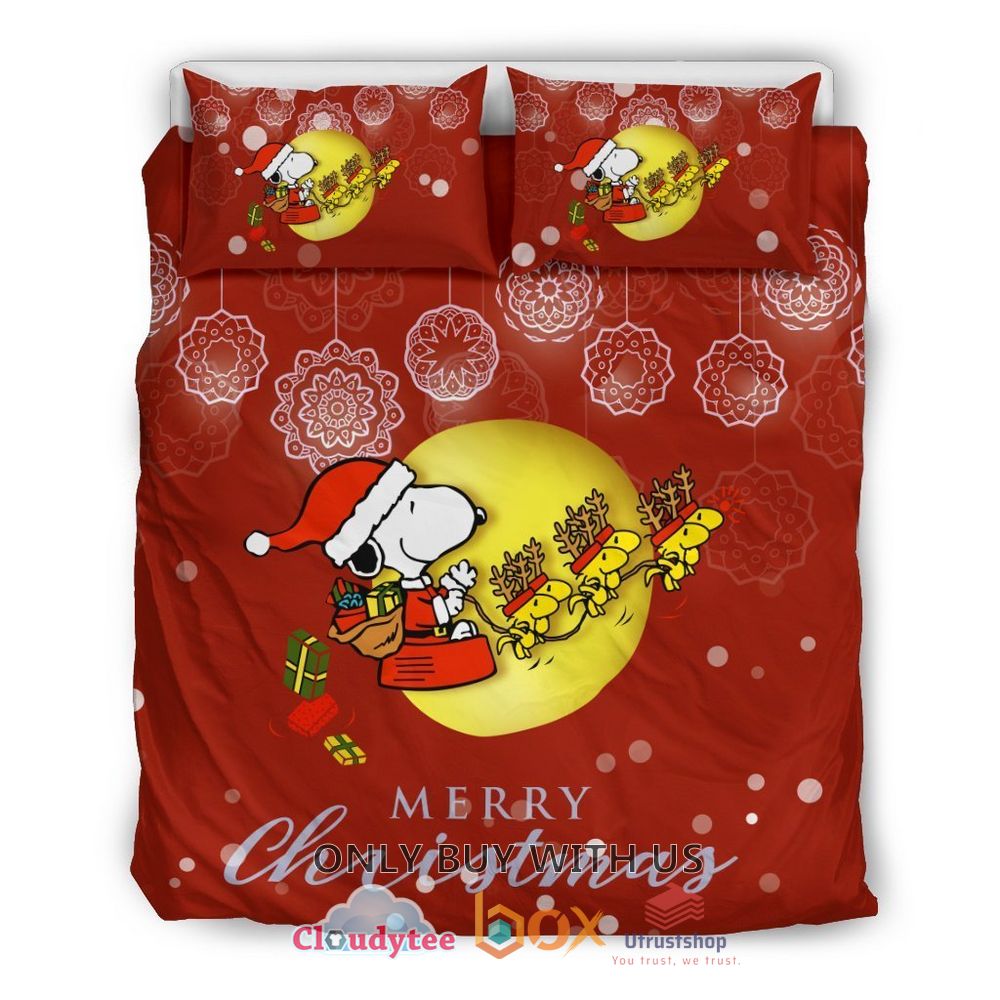 snoopy and wood stock merry christmas bedding set 1 25772