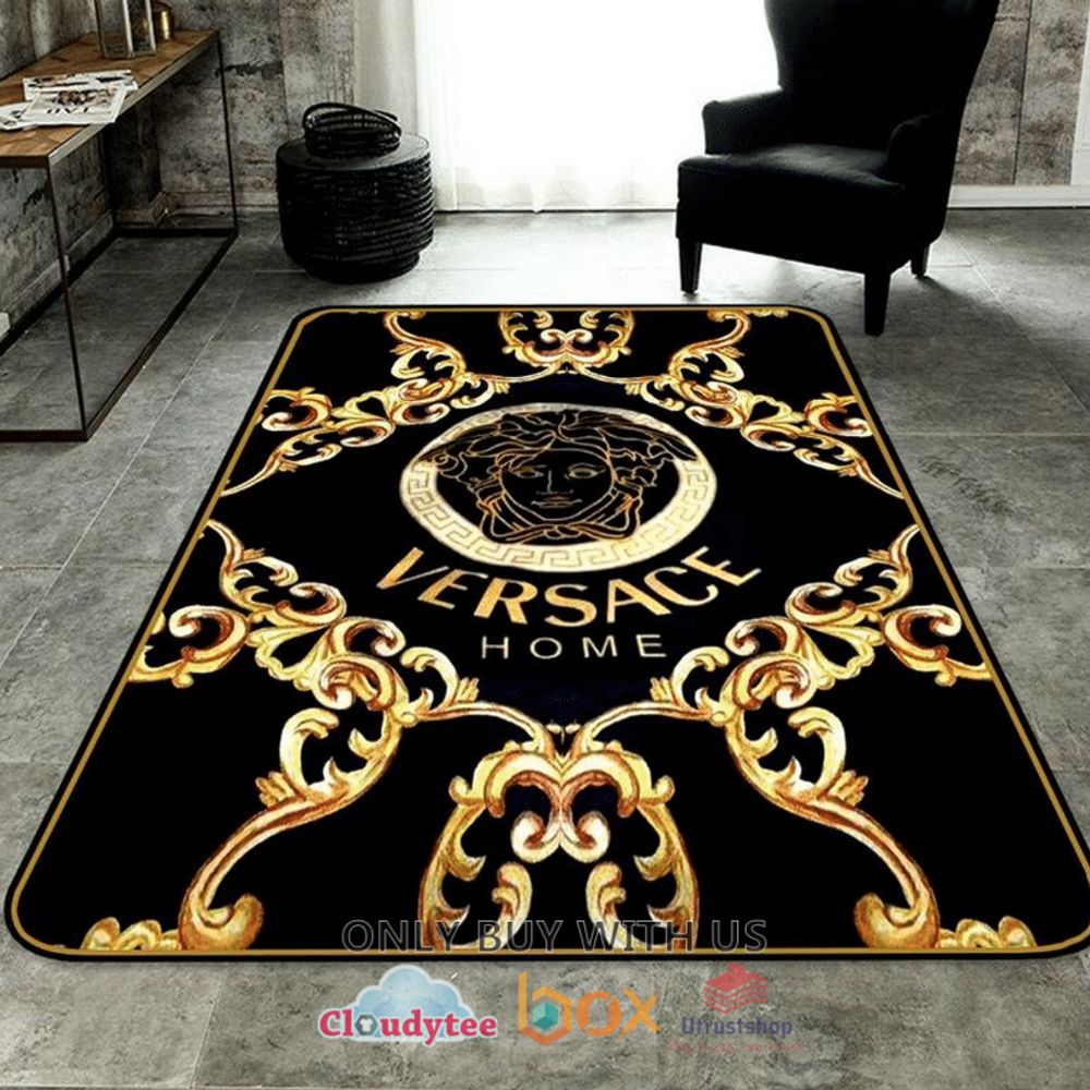 versace medusa home pattern yellow black rug 1 75621