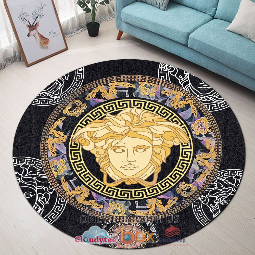 versace medusa pattern yellow whjite black rug 1 37478