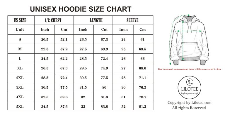2dunisex hoodie size chart