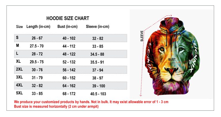 3D HOODIE MASK SIZE CHART