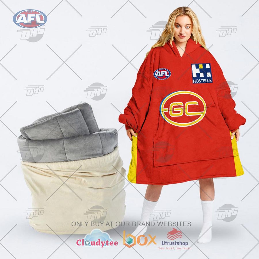 afl gold coast suns football club personalized fleece hoodie blanket 1 35102