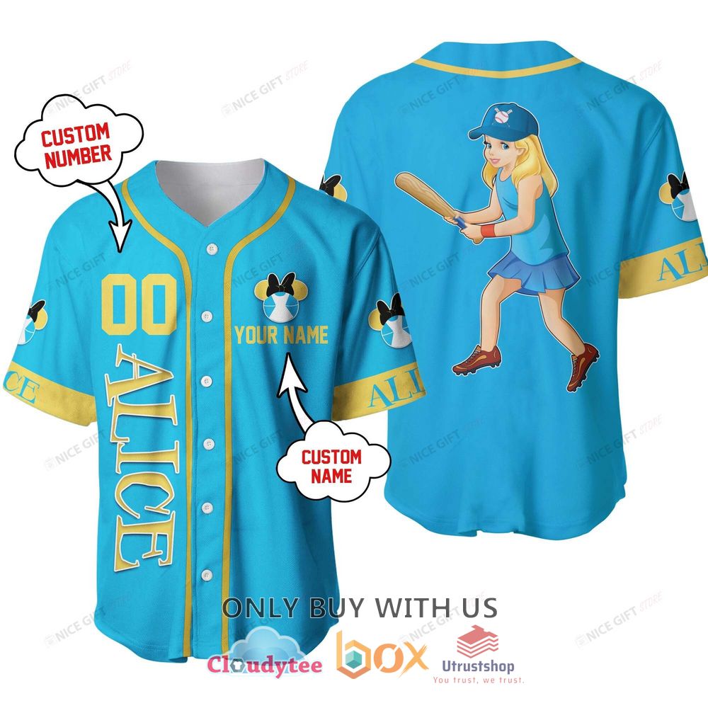 alice in wonderland cartoon personalized blue baseball jersey shirt 1 12184