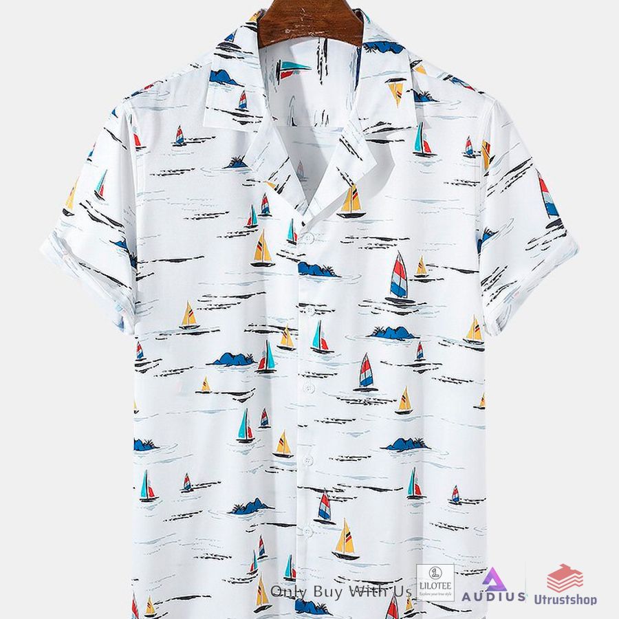 all over sailboat print revere collar hawaiian shirt 1 98289