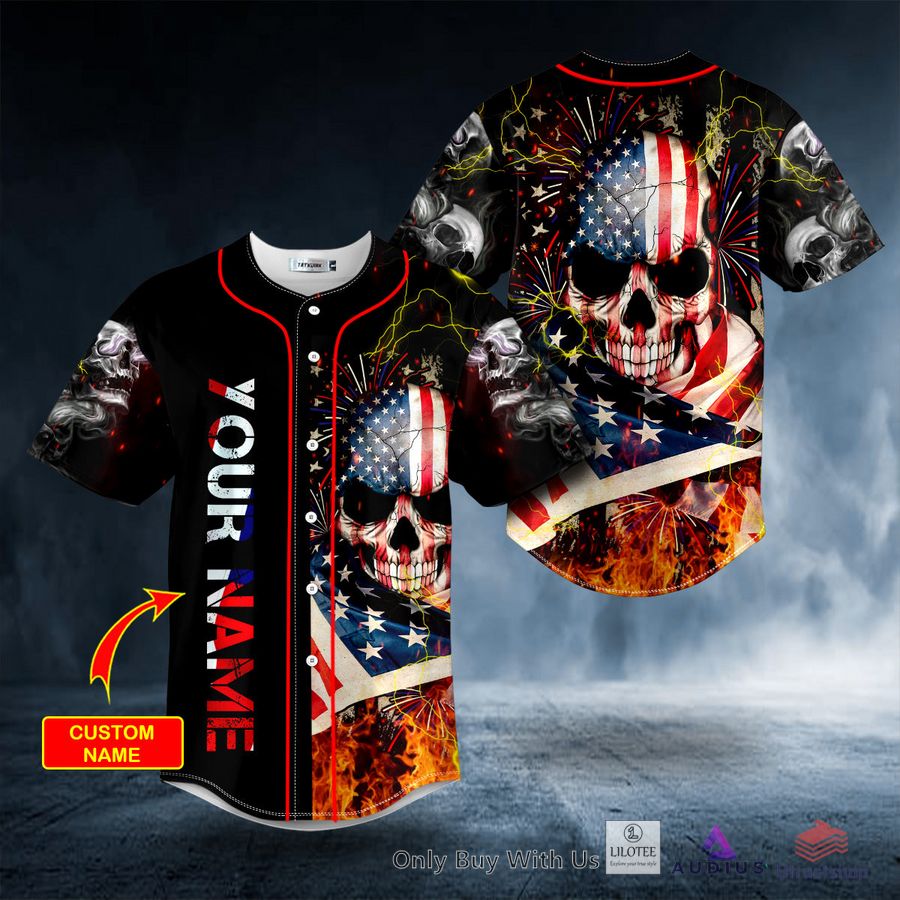 american flag firework lightning fire skull custom baseball jersey 1 75739