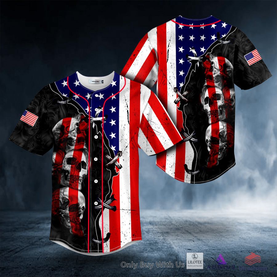american flag skull custom baseball jersey 1 35700