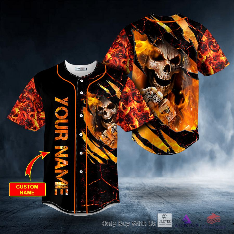 angry crack fire lava skull custom baseball jersey 1 75245