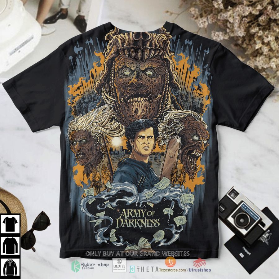 army of darkness ash williams and spooky face t shirt 1 56428