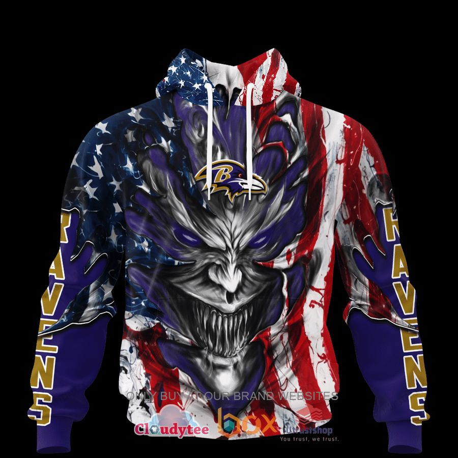 baltimore ravens evil demon face us flag 3d hoodie shirt 1 76195