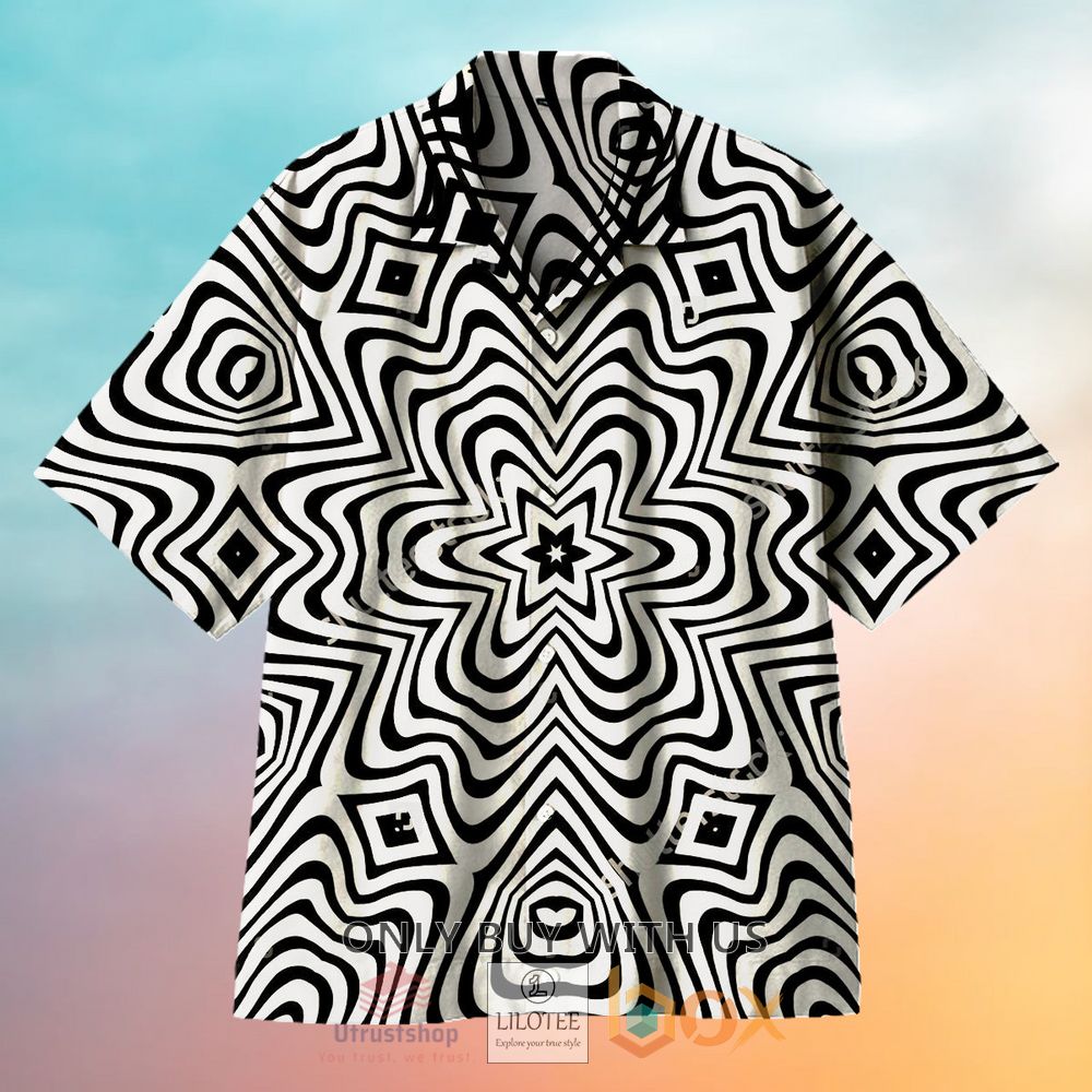 black and white hexagonal ripples hawaiian shirt 1 30422