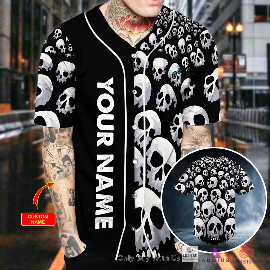 black and white pattern skull custom baseball jersey 2 37783