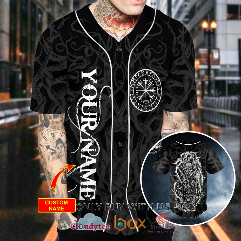 black white odin allfather viking tattoo custom baseball jersey 2 90233