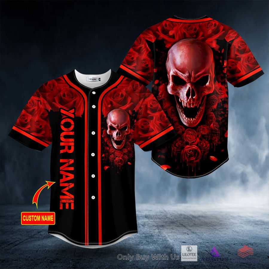 blood red rose skull custom baseball jersey 1 1115