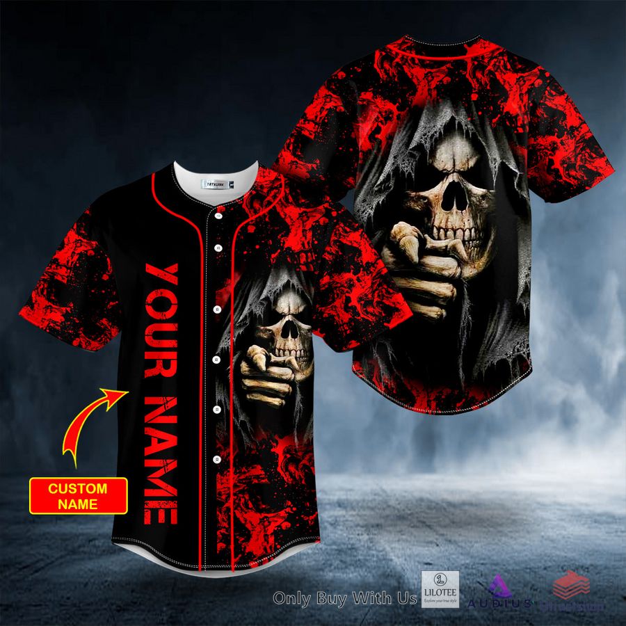 bloody grim reaper pointing skull custom baseball jersey 1 43456