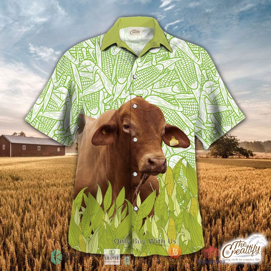 brahman and corn pattern hawaiian shirt 1 46475