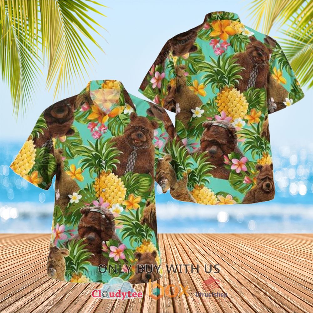 brown bear cartoon hawaiian shirt 1 7873
