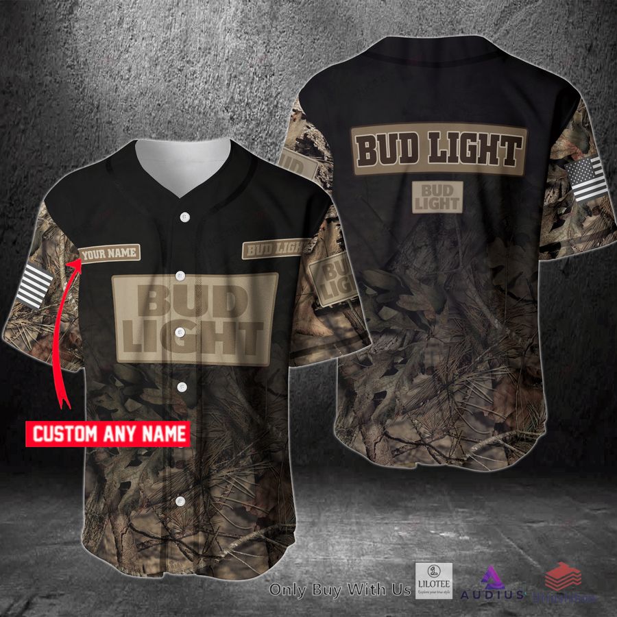bud light your name hunting baseball jersey 1 81559