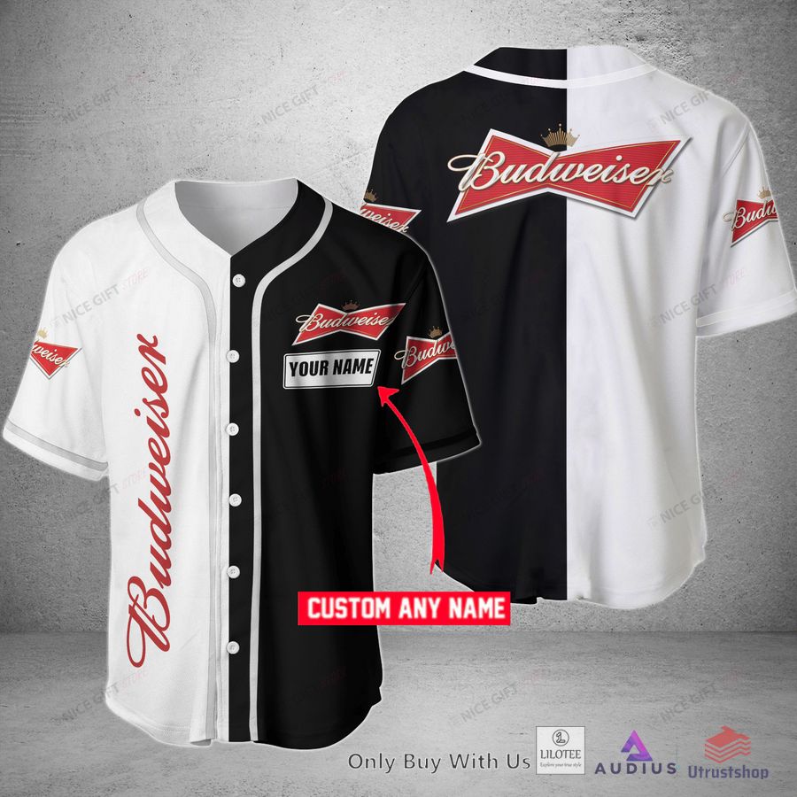 budweiser your name black and white baseball jersey 1 77223
