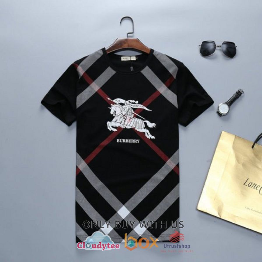burberry pattern horse stripes black 3d t shirt 1 1293