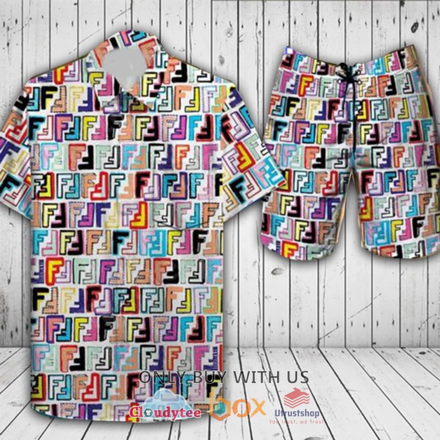 buy in us fendi pattern logo pattern hawaiian shirt short 1 85087