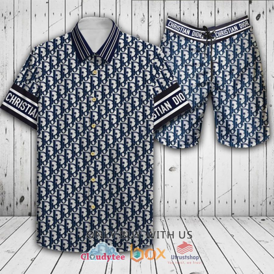 christian dior blue navy hawaiian shirt short 1 89856