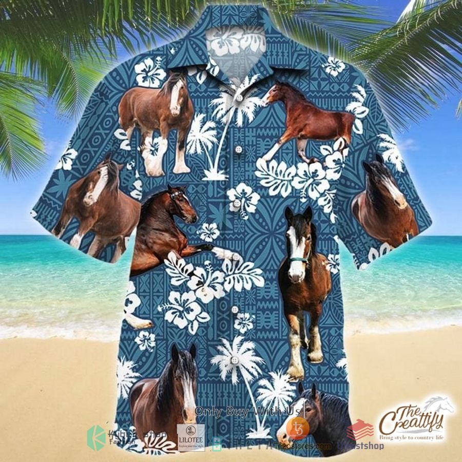 clydesdale horse blue tribal pattern hawaiian shirt 1 13733