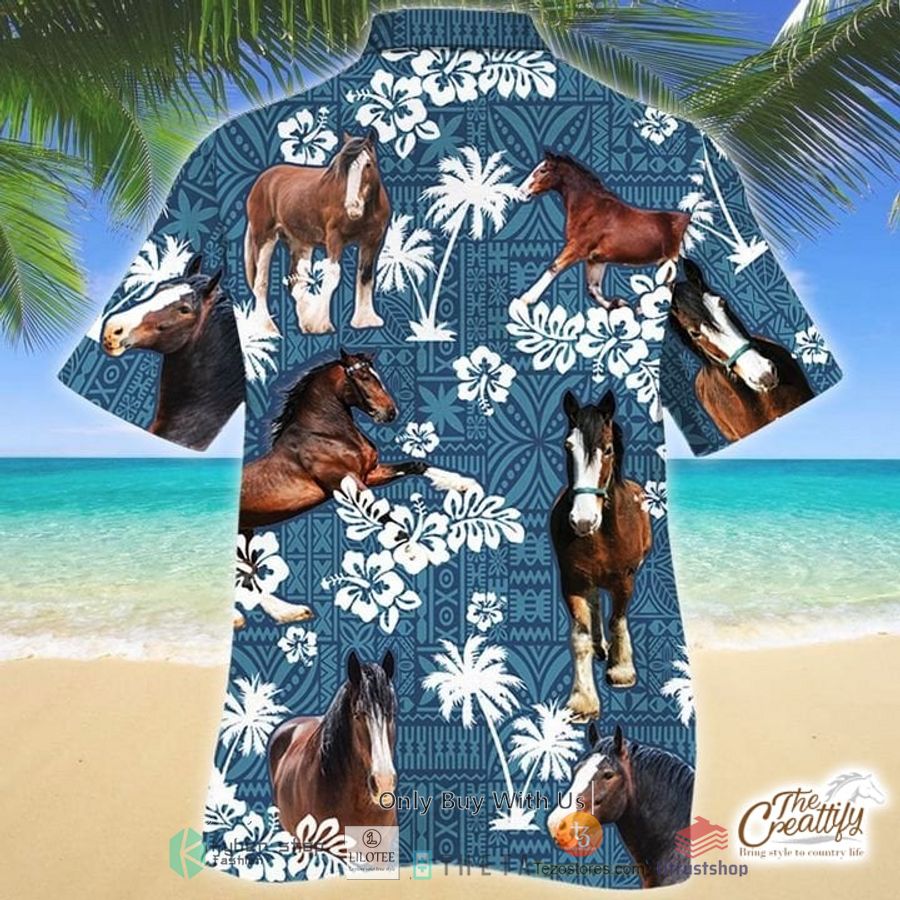 clydesdale horse blue tribal pattern hawaiian shirt 2 62651