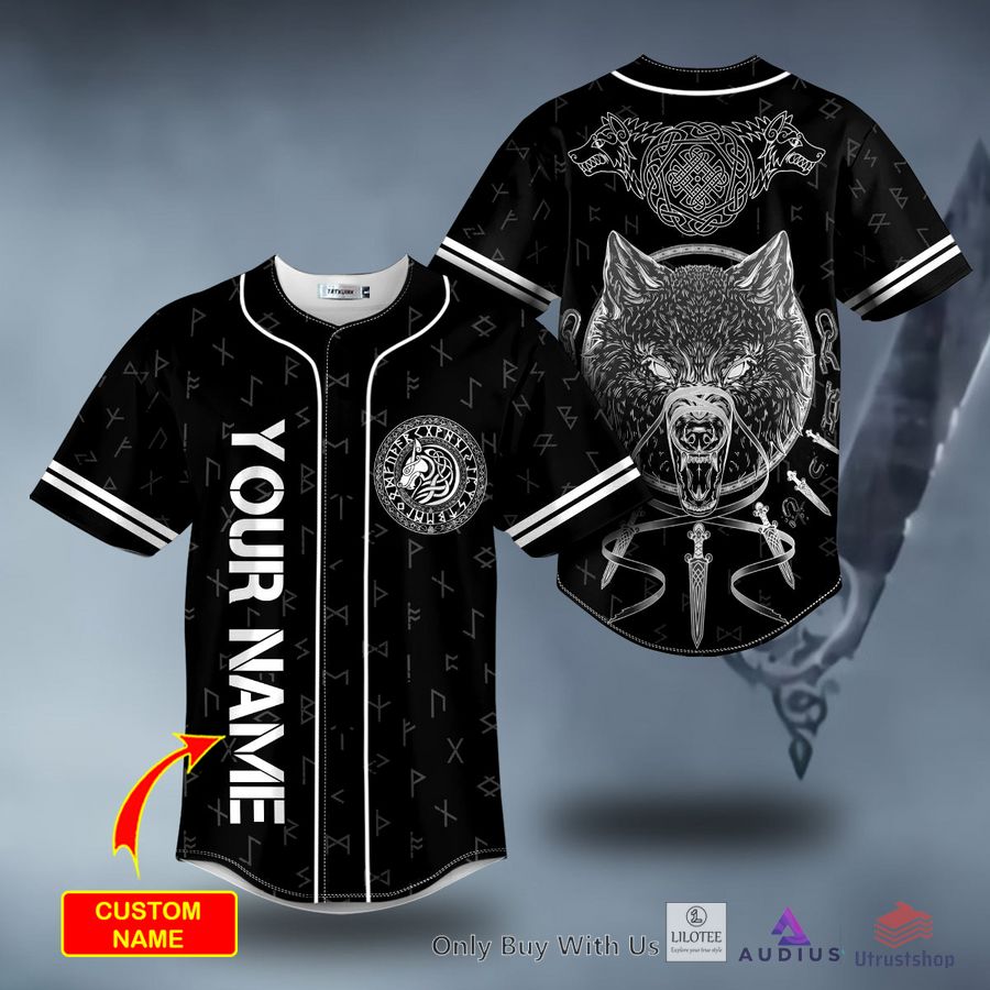 combat wolf viking white tattoo custom baseball jersey 1 2854