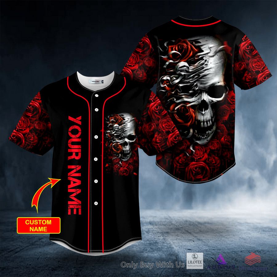 dark roses sugar skull custom baseball jersey 1 56586