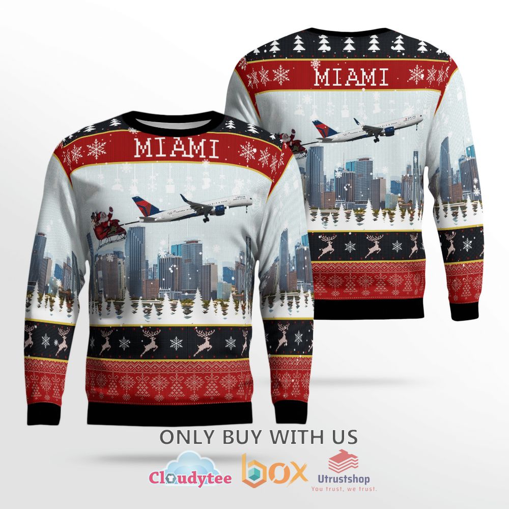 delta air lines boeing 757 232 with santa over miami christmas sweater 1 79006