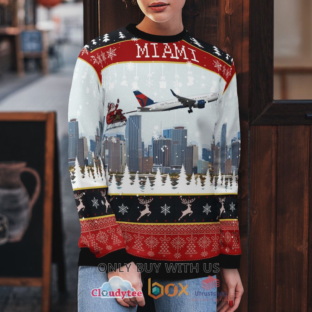 delta air lines boeing 757 232 with santa over miami christmas sweater 2 74731
