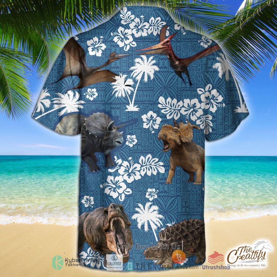 dinosaur blue tribal pattern hawaiian shirt 2 80699