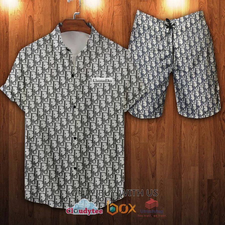 dior pattern grey hawaiian shirt short 1 24670