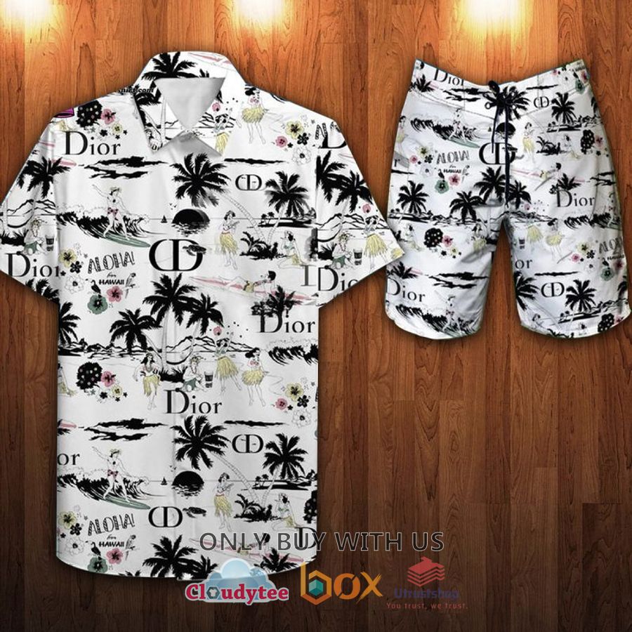 dior pattern white hawaiian shirt short 1 76794