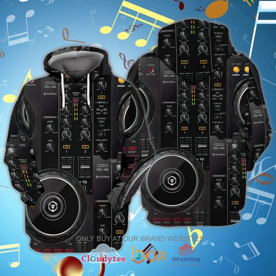 dj console pattern black 3d zip hoodie 2 82893
