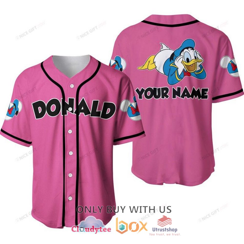 donald duck custom name pink baseball jersey shirt 1 99737