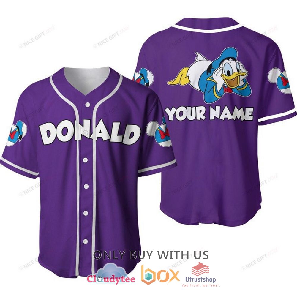 donald duck custom name purple baseball jersey shirt 1 94561