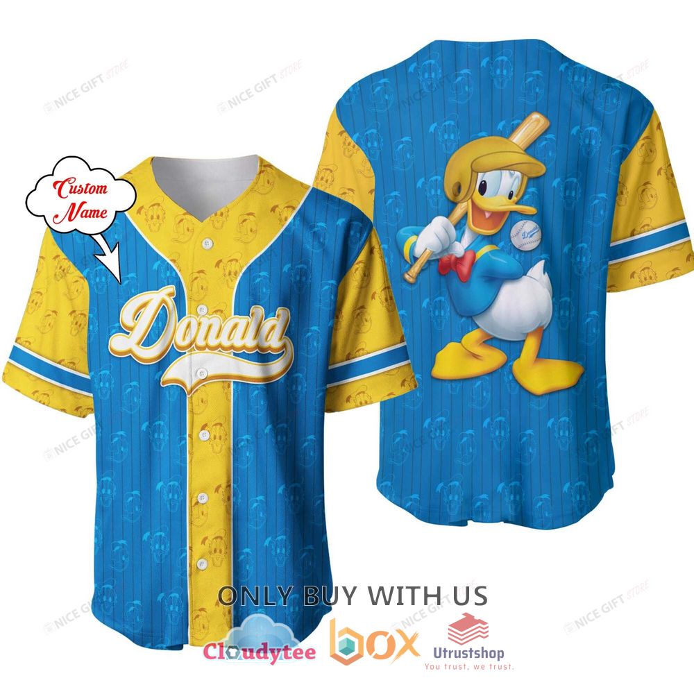 donald duck custom name yellow blue baseball jersey shirt 1 29701