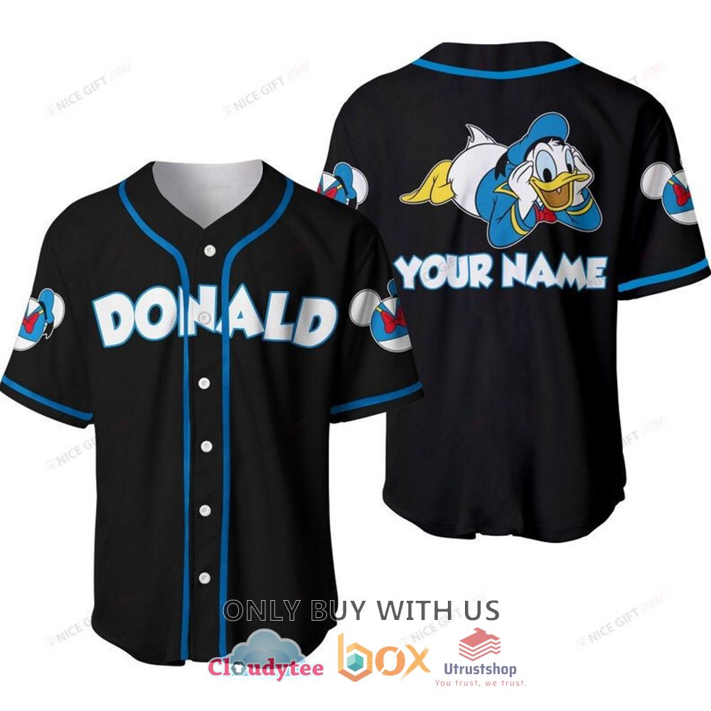 donald duck disney custom name black baseball jersey shirt 1 28067