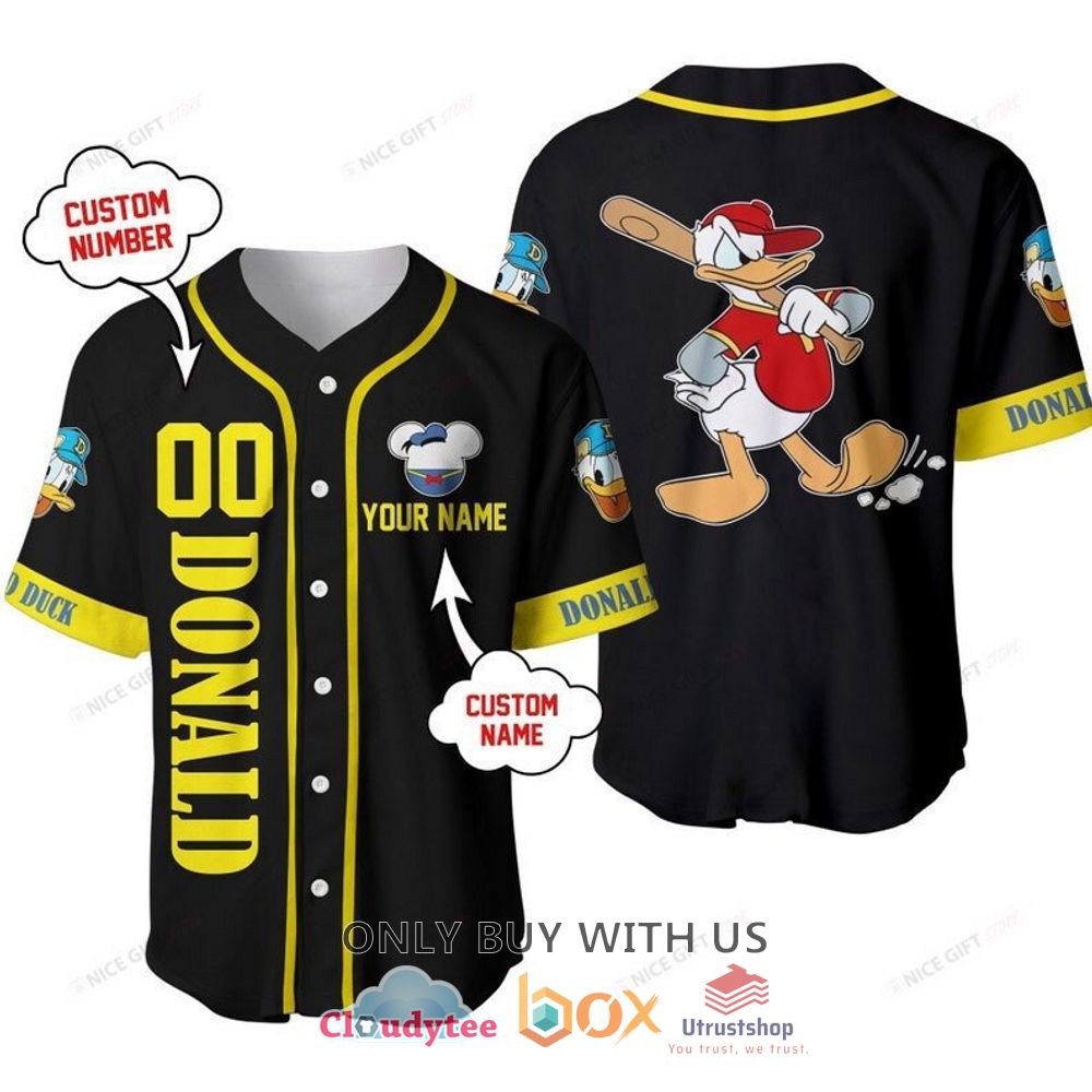 donald duck personalized yellow black baseball jersey shirt 1 16205
