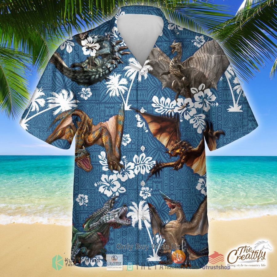 dragon blue tribal pattern hawaiian shirt 1 27769