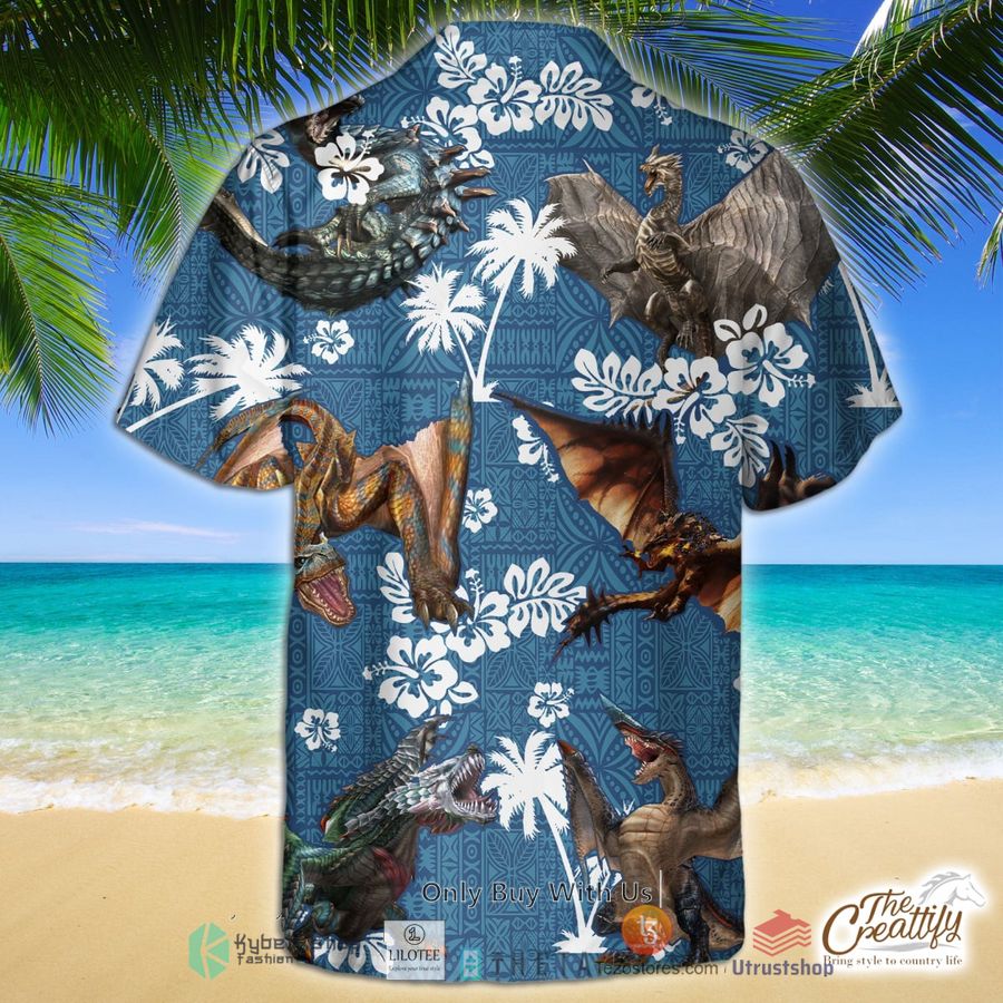 dragon blue tribal pattern hawaiian shirt 2 48438